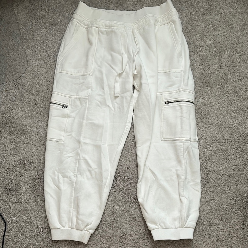 White Track Pants with Elastic Cuffs and Relaxed Fit
